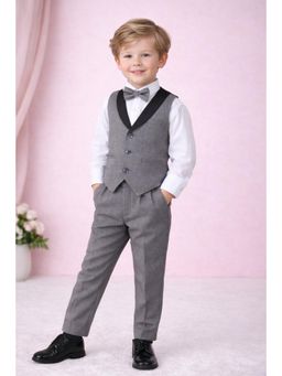 Blabber - Boys Textured Waist Coat, Shirt, Bow and Pant