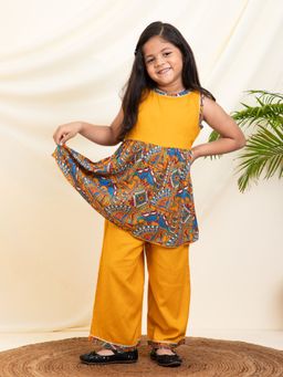 Bugandbees - Girls Mustard Kurta and Sharara