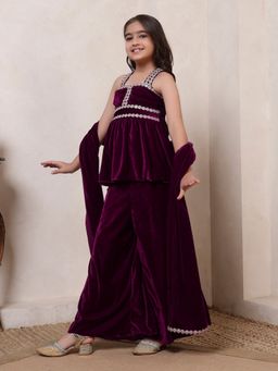 Bugandbees - Girls Wine top Palazzo With Dupatta