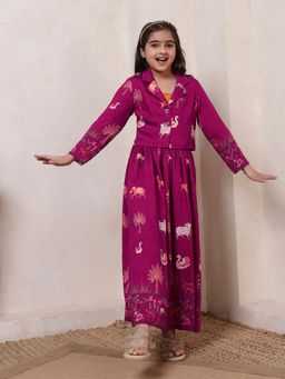 Bugandbees - Girls Magenta Shirt with Skirt