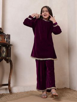 Bugandbees - Girls Wine Kurta With Pant