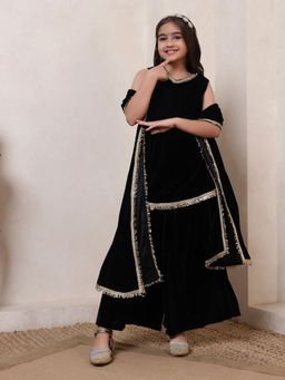 Bugandbees - Girls Black Kurta, Palazzo and Dupatta