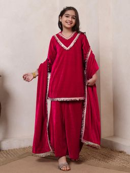 Bugandbees - Girls Magenta Kurta, Palazzo and Dupatta