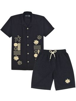 CAVIO - Boys Black Embroidered Shirt and Shorts