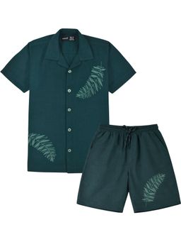 CAVIO - Cotton Boys Leaf Print Shirt and Shorts