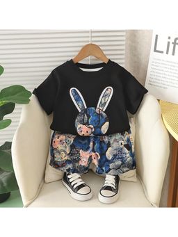 Googo Gaaga - Kids Boys Bunny Black T-Shirt and Shorts