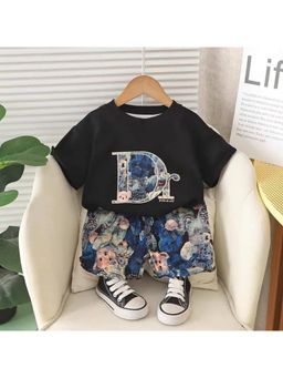 Googo Gaaga - Kids Boys Printed Half Sleeve Black T-Shirt and Shorts