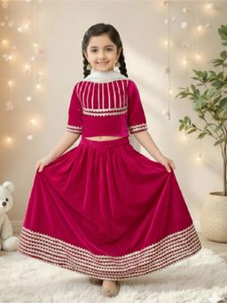 JILMIL - Girls Pink Lace Stitched Top, Lehenga With Dupatta
