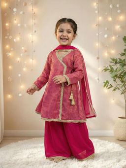 JILMIL - Girls Pink Angarkha Kurta Palazzo With Dupatta