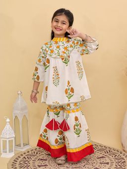 JILMIL - Girls Yellow Floral Kurta With Sharara