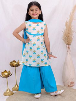 JILMIL - Girls Blue Sleeveless Kurta Sharara With Dupatta