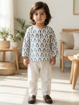 Lil Pitaara - Blue Pure Cotton Kurta and Pyjama
