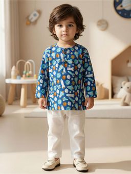 Lil Pitaara - Blue Pure Cotton Kurta and Pyjama
