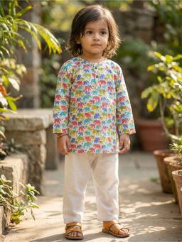 Lil Pitaara - White Pure Cotton Kurta and Pyjama