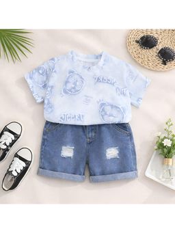 Googo Gaaga - Kids Boys Blue Printed T-Shirt and Shorts