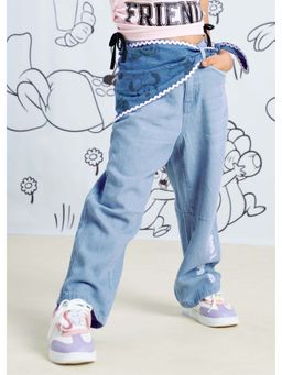 Hopscotch - Cotton Denim Jeans with Lace Bandana
