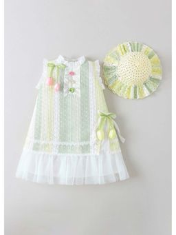 Hopscotch - 3D Floral Applique A-Line Casual Dress with Hat