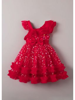 Hopscotch - Heart Bow Applique Ruffle Dress