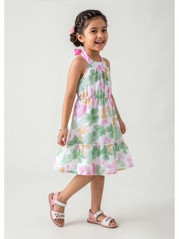 Hopscotch - Floral Bow Applique Halter Neck Dress