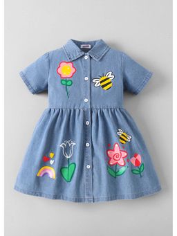 Hopscotch - Floral Garden Collared Denim Dress