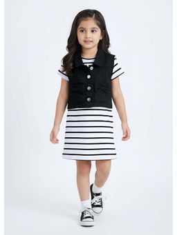 Hopscotch - Striped Bow Applique Dress with Jacket