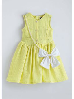 Hopscotch - Textured Casual Dress with Bow Accessories