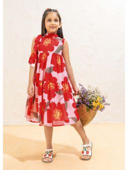 Hopscotch - Bow Applique Floral A-Line Dress