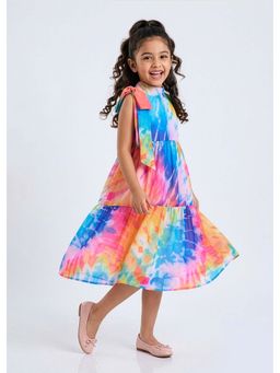 Hopscotch - Tie-Dye Bow Applique A-Line Dress