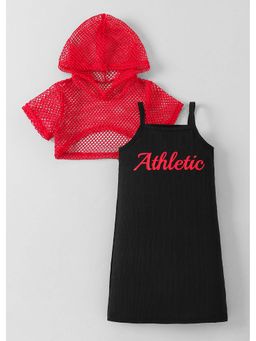 Hopscotch - Strappy Straight Dress with Mesh Hoodie