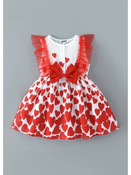 Hopscotch - Heart Bow Applique Ruffled Dress