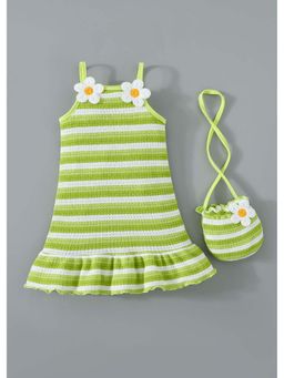 Hopscotch - Floral Applique Ribbed Dress with Bag