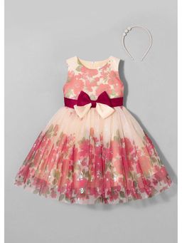 Hopscotch - Bow Applique Party Dress with Pearl Headband