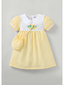 Hopscotch - Floral Embroidery Collared Dress with Bag