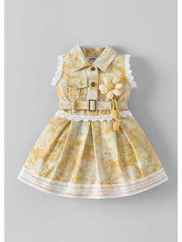 Hopscotch - Floral Applique Dress with Belt
