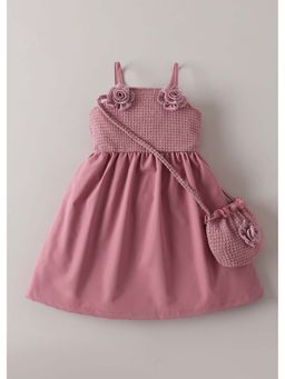 Hopscotch - Rose Applique Textured Dress with Bag