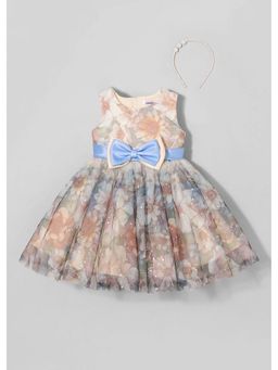 Hopscotch - Bow Applique Party Dress with Pearl Headband