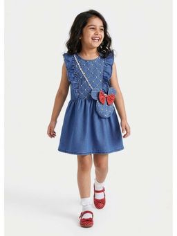 Hopscotch - Pearl Ruffled Denim Dress with Bag