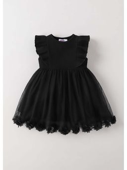 Hopscotch - Floral Applique Black Dress