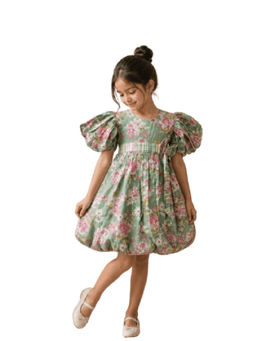 TWISHA - Woven Cotton Short Sleeves All Over Floral Printed Dress