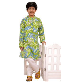 TWISHA - Woven Cotton All Over Printed Kurta with Pyjama - Green