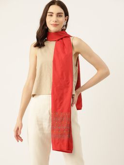 ArtEastri - Red & Yellow Art silk Kantha Stole