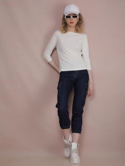 CRIMSOUNE CLUB - Women White Crop Length T-Shirt