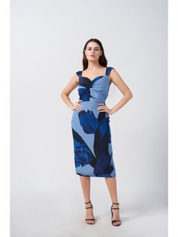 House of Varada - Blue Cascade Twist Dress