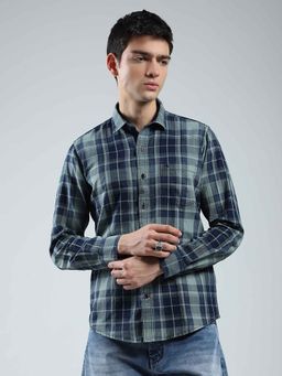 Monte Carlo - Men's Check Navy Blue Collar Neck Full Sleeve Shirt