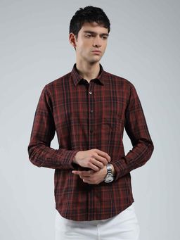 Monte Carlo - Men's Check Maroon Collar Neck Full Sleeve Shirt