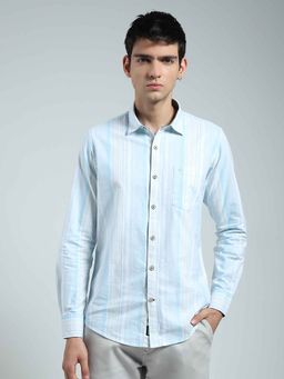 Monte Carlo - Men's Striped Blue Collar Neck Full Sleeve Shirt