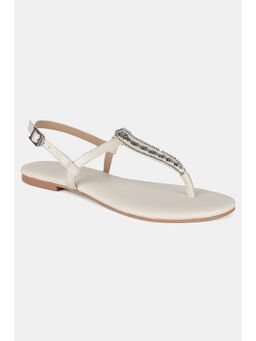 W - Off White Embroidered Round Toe Flat