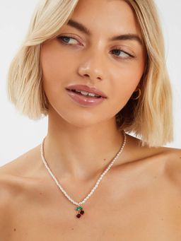 Accessorize London - Women Multi-Color Pearl Cherry Gem Necklace