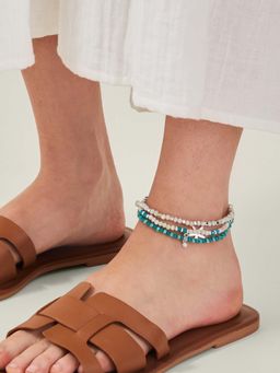 Accessorize London - Women Multi Color Mix Bead Stretch Anklets (Pack Of 3)