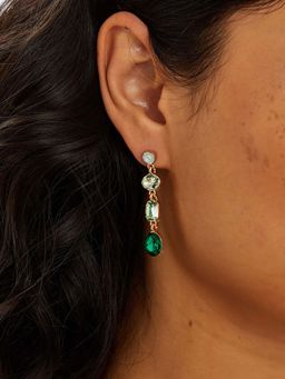 Accessorize London - Women Long Gemstone Green Drop Earrings